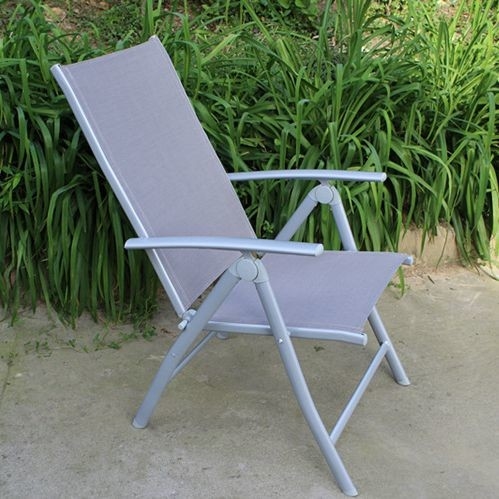 outdoor iron sling textilene mesh fabric folding arm chair also as bed 2