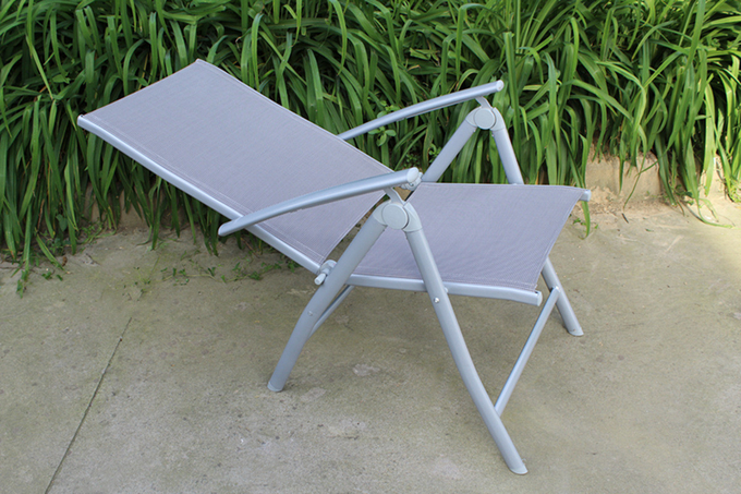 outdoor iron sling textilene mesh fabric folding arm chair also as bed 1